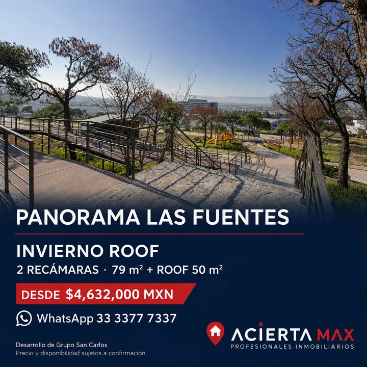 Departamento Invierno Roof de 2 recámaras en Panorama Las Fuentes