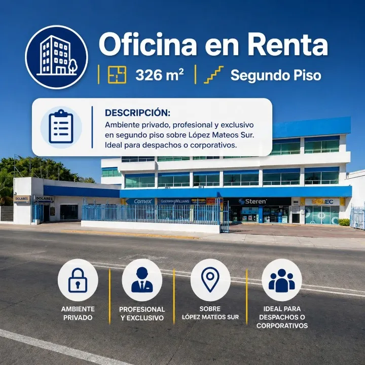SE RENTA OFICINA DE 326m2 CERCA DE BUGAMBILIAS SOBRE LÓPEZ MATEOS SUR