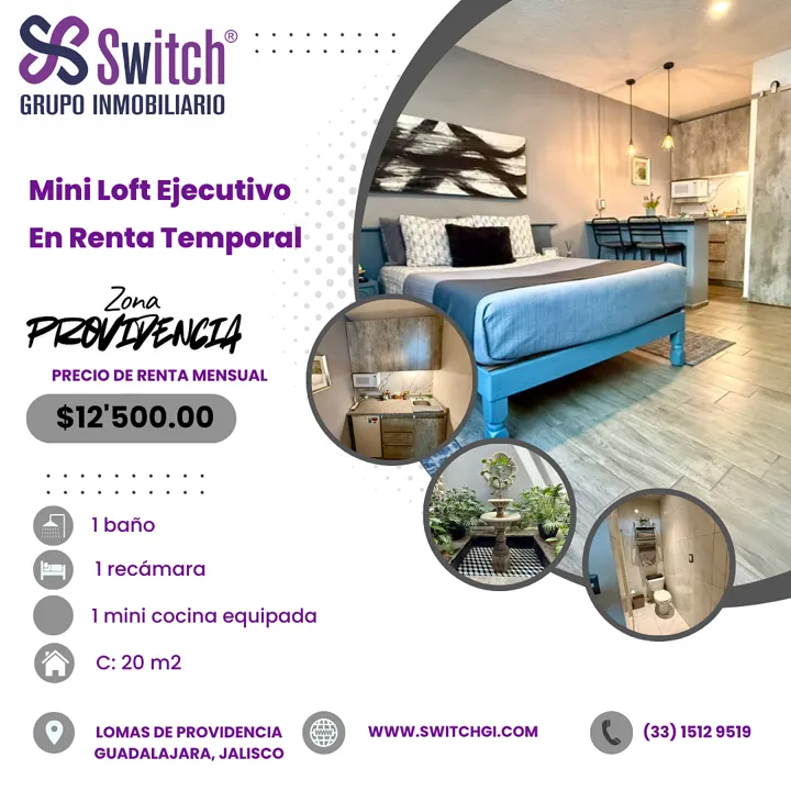 En Renta Temporal Mini Loft Ejecutivo en Providencia
