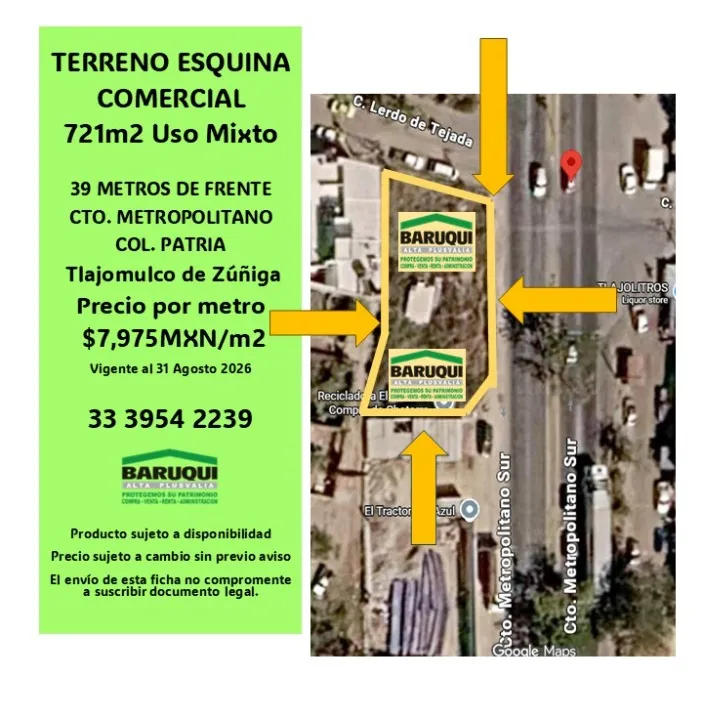 Terreno en venta en Circuito Metropolitano Sur Tlajomulco de Zúñiga