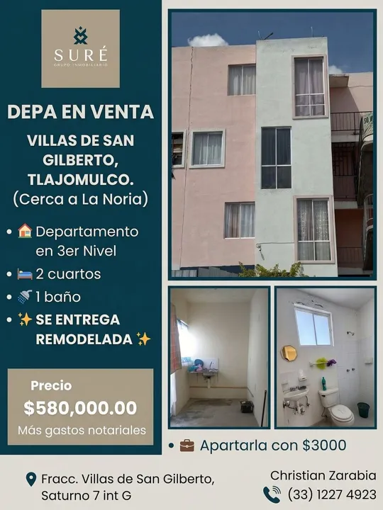 DEPA EN VENTA VILLAS DE SAN GILBERTO TLAJOMULCO Cerca a La Noria