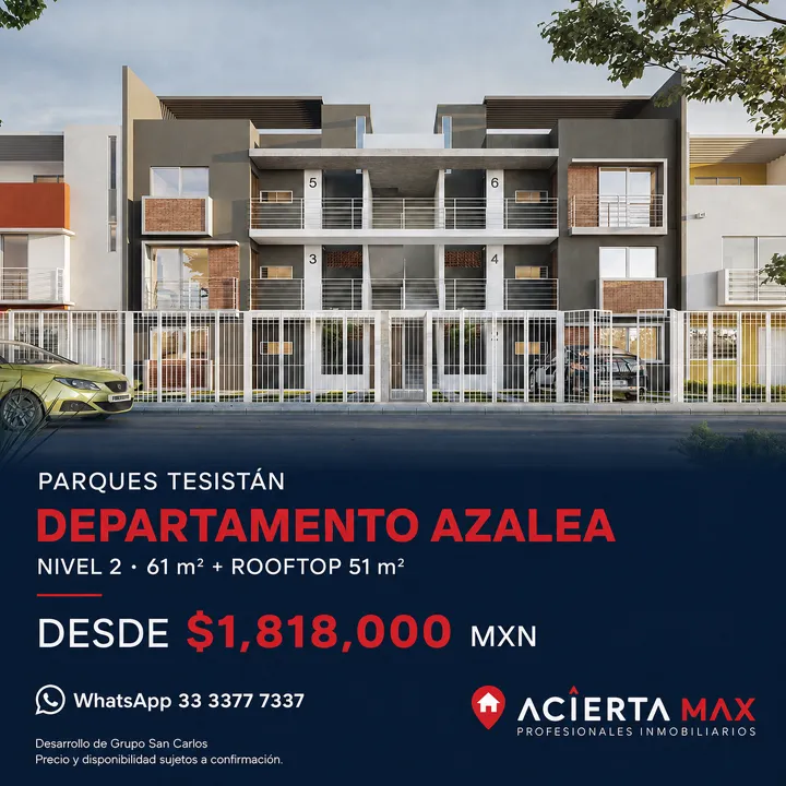 Departamento Azalea Nivel 2 con rooftop en Parques Tesistán, Zapopan