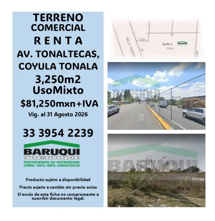 Terreno en renta en Av. Tonaltecas, Coyula, Tonalá